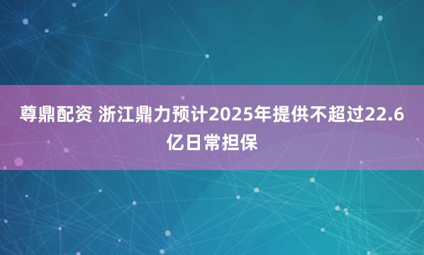 尊鼎配资 浙江鼎力预计2025年提供不超过22.6亿日常担保